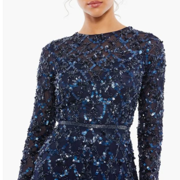 MAC DUGGAL 5496 EMBELLISHED ILLUSIONS HIGH NECK A-LINE MIDNIGHT NAVY GOWN sz 24 - Picture 3 of 4